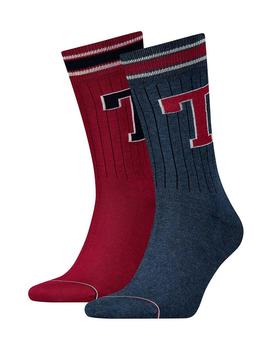 Pack 2 Calcetines Tommy Hilfiger Inicial Burdeos