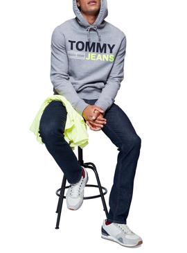 Felpa Tommy Denim Corp Logo Hoodie gris hombre