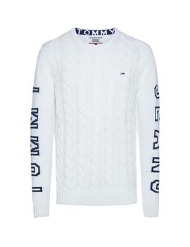 Jersey Tommy Jeans Cable Logo blanco hombre