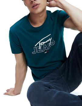 Camiseta Tommy Jeans Script Logo verde hombre