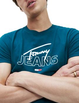 Camiseta Tommy Jeans Script Logo verde hombre