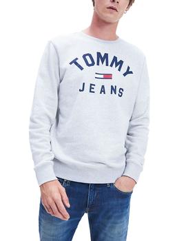 Felpa Tommy Jeans Essential Flag Crew gris hombre
