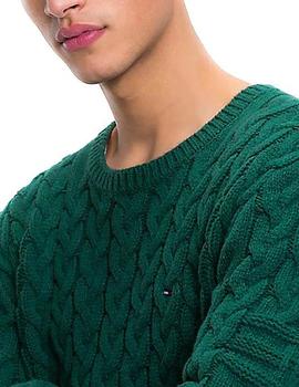 Jersey Tommy Denim Tjm Cable Sweater verde hombre