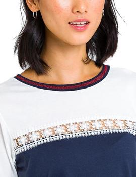 Camiseta Naf Naf LHNT63D marino blanco mujer