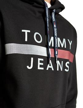 Felpa Tommy Jeans Reflective Flag Hoodie negro hombre