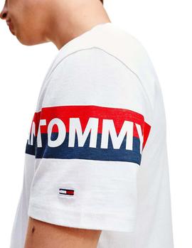 Camiseta Tommy Jeans Double Stripe Logo blanco hombre