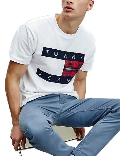 Cha sexual hielo Camiseta Tommy Jeans Plaid Centre Flag blanco hombre
