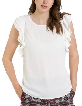 Camiseta Naf Naf Volantes blanco mujer