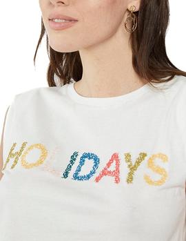 Camiseta Naf Naf Holidays blanco mujer