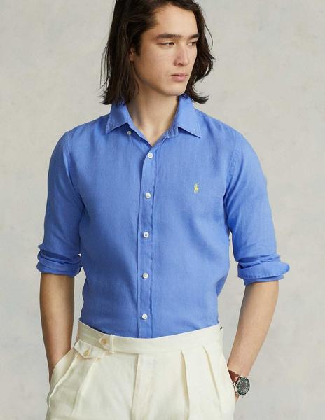 Tractor crear Guarda la ropa Camisa Ralph Lauren Custom Fit Linen azul hombre