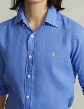 Camisa Ralph Lauren Custom Fit Linen azul hombre