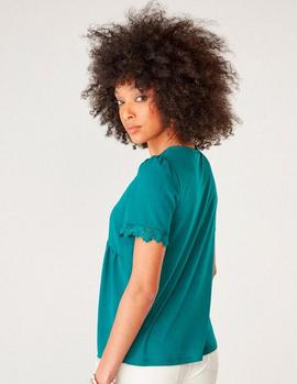 Camiseta Naf Naf Puntillas verde mujer