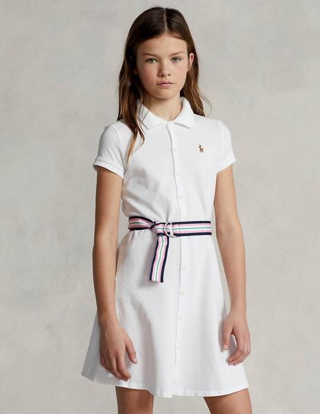 Vestido Ralph Lauren Pique Polo blanco niña