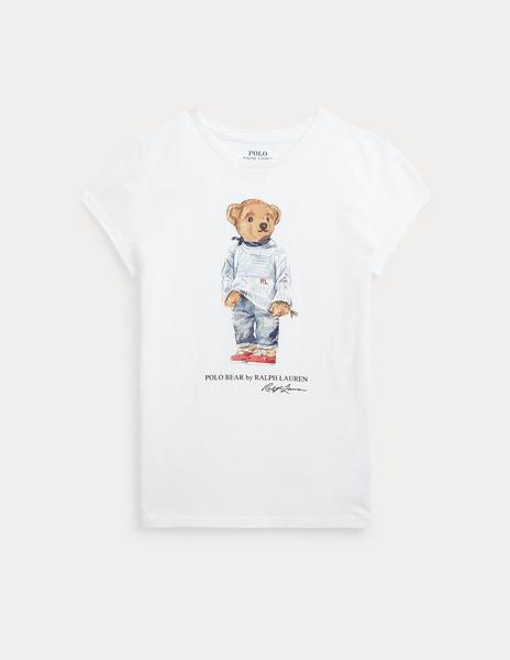 A escala nacional Rebobinar tornillo Camiseta Ralph Lauren Polo Bear blanco niña