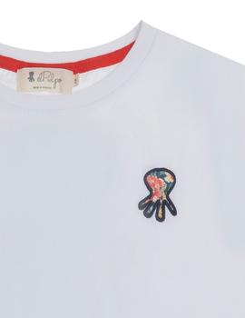 Camiseta elPulpo Preppy Flower blanco niño