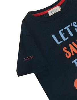 Camiseta elPulpo Orange Stitching marino niño