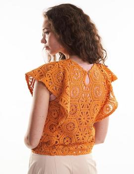 Camiseta Naf Naf Crochet naranja mujer