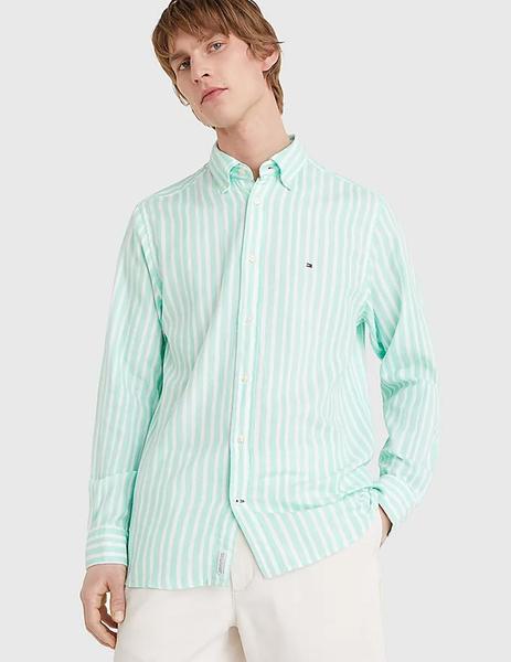 Camisa Tommy Natural Soft Stripe verde