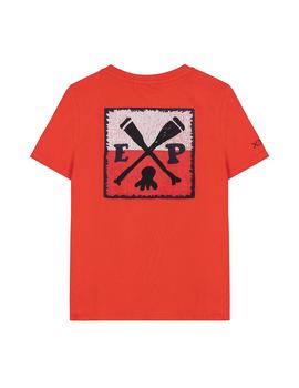 Camiseta elPulpo Stitched Flag rojo delavé niño