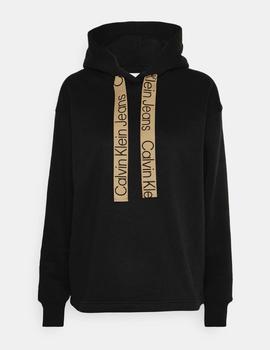 Sudadera CK Jeans Contrast Drawcords Hoodie negro mujer