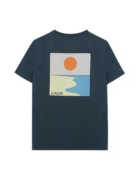 Camiseta elPulpo niño Beach Landscape azul marino delavé
