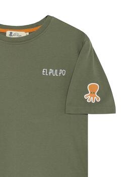 Camiseta elPulpo Back Logo khaki delavé niño