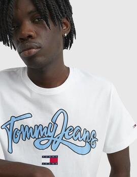 Camiseta Tommy Jeans College Pop Text blanco hombre