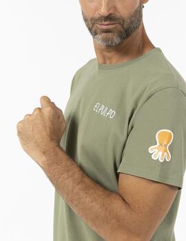 Camiseta elPulpo Back Logo verde khaki hombre