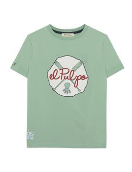 Camiseta elPulpo Color Splash verde agua niño
