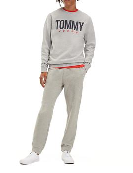 Felpa Tommy Jeans Essential Logo Crew gris hombre