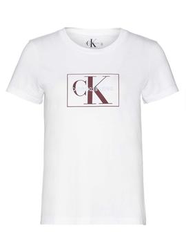 Camiseta Calvin Klein Outline Monogram blanco/rojo mujer