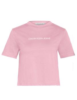 Camiseta Calvin Klein Shrunken Institutional Crop rosa mujer