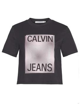 Camiseta Calvin Klein Printed Mesh Crop negro mujer