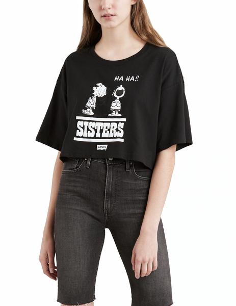 igualdad animación Museo Guggenheim Camiseta Levi's x Peanuts Graphic Crop Slacker negro muj