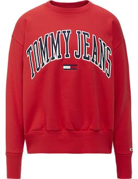 Felpa Tommy Jeans Clean Collegiate Crew roja mujer