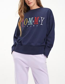 Felpa Tommy Jeans Multicolor Embroidery Crew marino mujer
