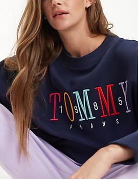 Felpa Tommy Jeans Multicolor Embroidery Crew marino mujer