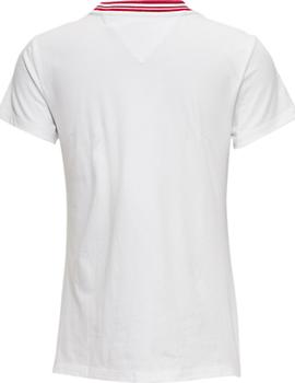 Camiseta Tommy Jeans Rib Stripe Neck blanco mujer