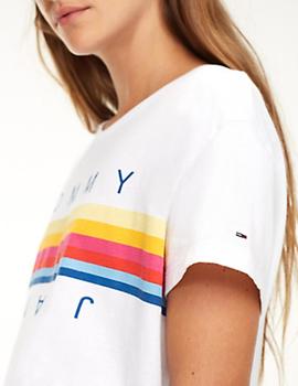 Camiseta Tommy Jeans Multicolor Line Logo blanco mujer
