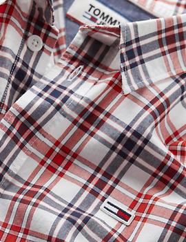 Camisa Tommy Jeans Essential Multi Check blanco hombre