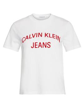 Camiseta Calvin Klein Institutional Curved Logo blanco mujer