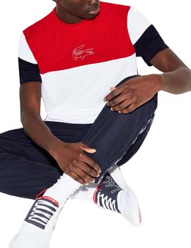 Camiseta Lacoste Sport Color Block blanco/rojo hombre