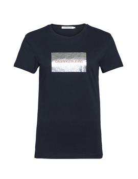 Camiseta Calvin Klein Silver Box Logo negro mujer