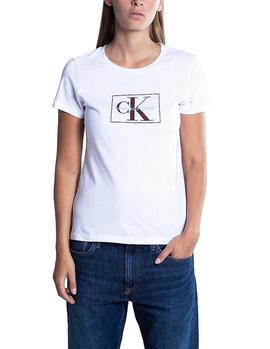 Camiseta Calvin Klein Outline Monogram blanco/rojo mujer