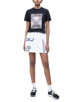 Camiseta Calvin Klein Printed Mesh Crop negro mujer