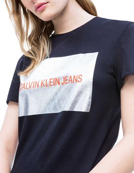 Camiseta Calvin Klein Silver Box Logo negro mujer
