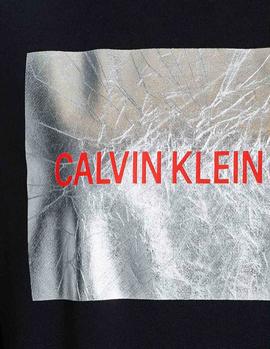 Felpa Calvin Klein Metallic Box Logo negro mujer