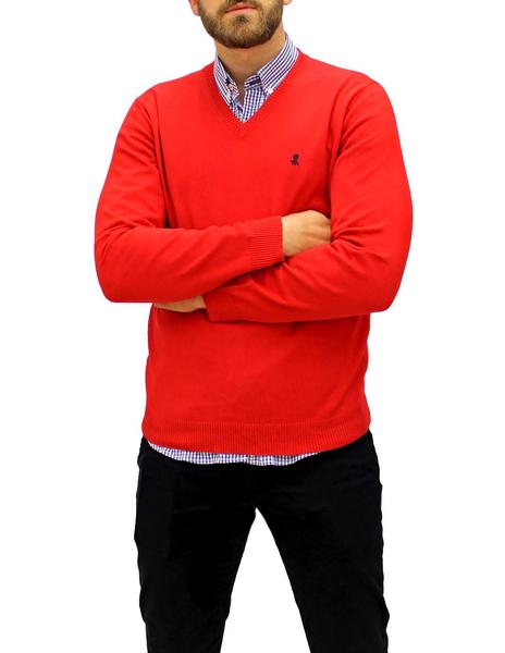 Jersey básico rojo con cuello pico para hombre