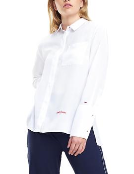 Camisa Tommy Jeans Drapey Side Slit blanco mujer
