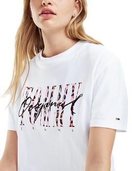 Camiseta Tommy Jeans Leopard Print Detail blanco mujer
